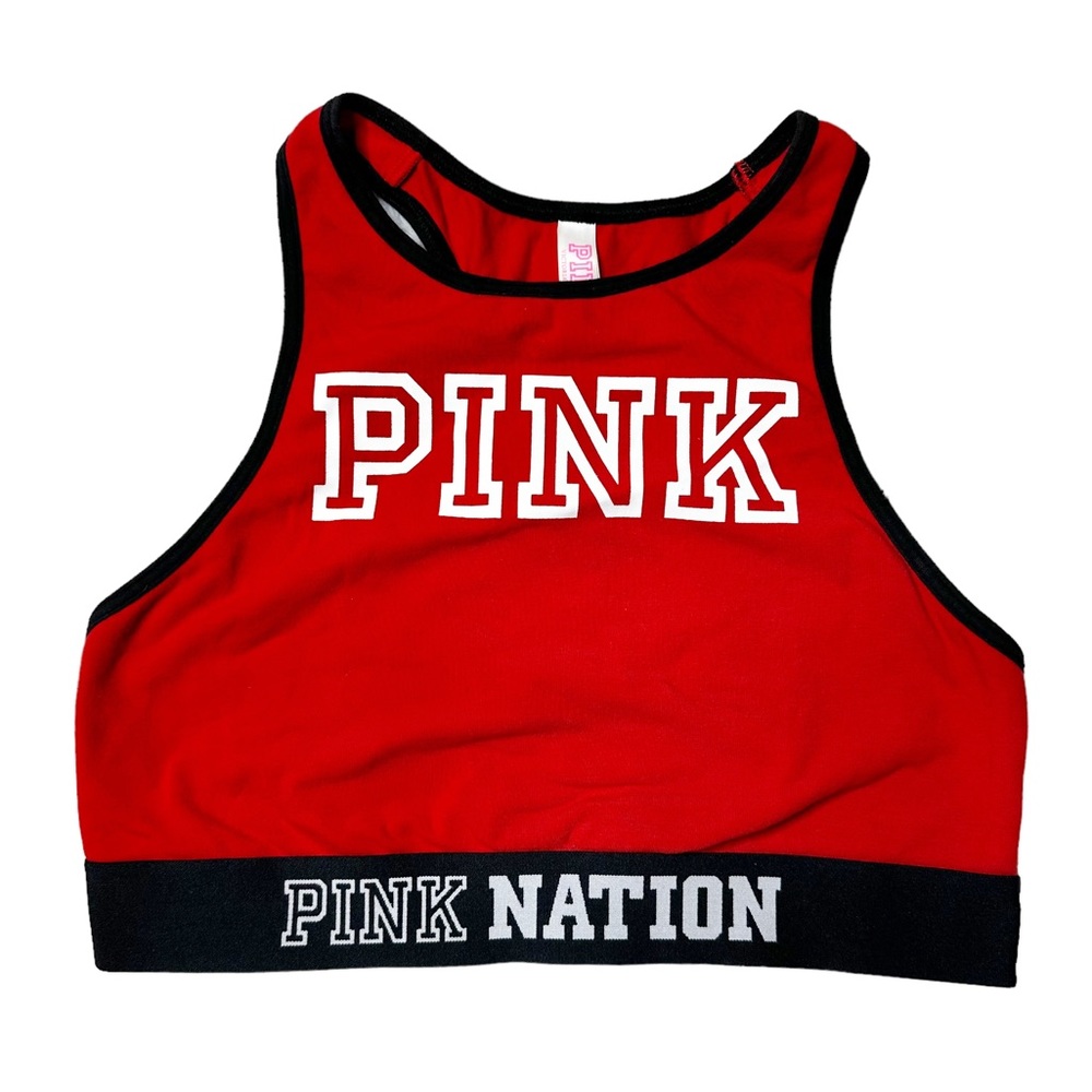 PINK VS Pink Nation Logo Crop Tank Top Red Black Women’s Sz S (AA-C) - Picture 1 of 7